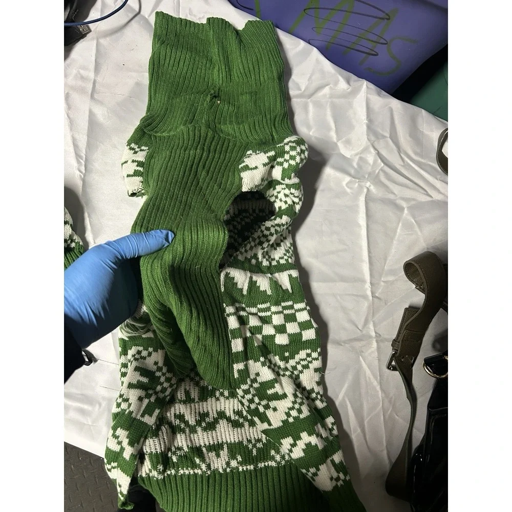 Green Nordic‎ Dog Sweater & Hat Set Knit Winter Warm Reindeer Pattern